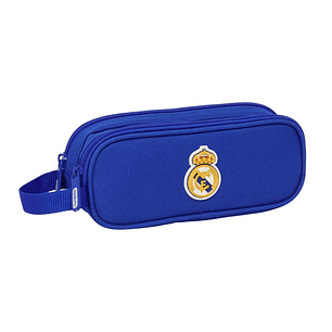 Safta Real Madrid Portatodo - 2 Compartimentos con Cremalleras - Asa Lateral - 1L - 210x60x80mm - Color Azul