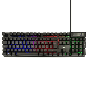 Ewent Teclado Gaming de Membrana - Iluminacion RGB - Disposicion Portuguesa QWERTY PT - Cable de 1.5m - 12 Teclas Multimedia - Color Negro