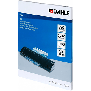 Dahle Pack de 100 Fundas para Plastificar Brillo A3 - 80 Micras - Alta Calidad - Transparente