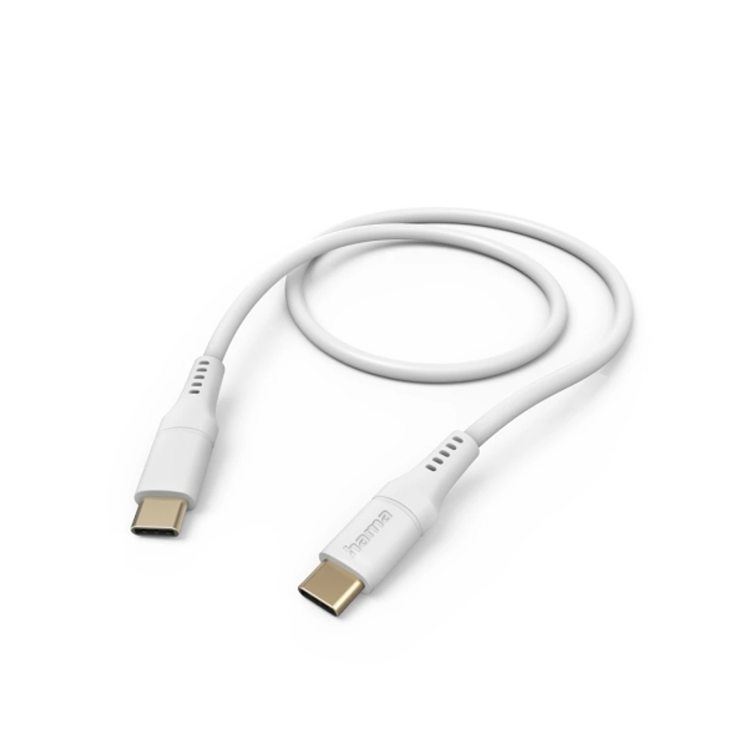 Hama Cable USB-C Macho - Potencia Maxima 60W - Longitud 1.5m - Silicona - Velocidad hasta 480Mbps - Chapado en Oro - Color Blanco 1