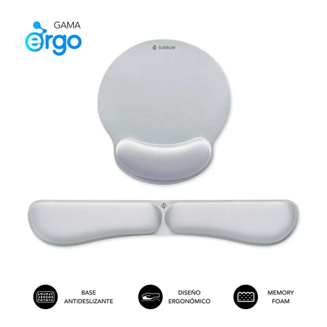 Subblim Pack Ergo MemoryFlex Alfombrilla Ergonomica para Raton y Reposamuñecas Teclado - Espuma Elastica - Microtexturizada Impermeable - Base Antides 1