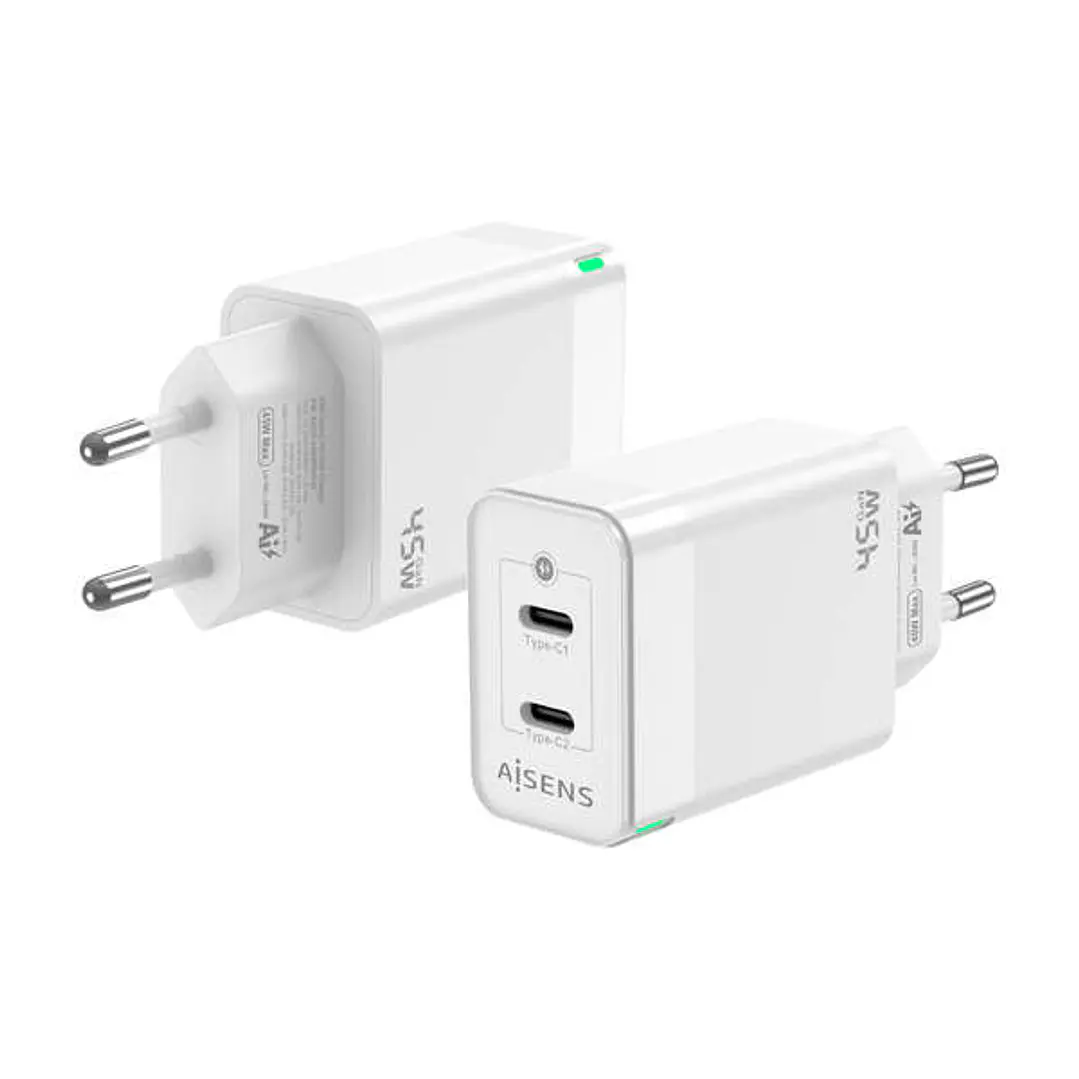 Aisens Cargador GAN 45W - 2xUSB-C PD3.0 QC4.0 - Color Blanco 1