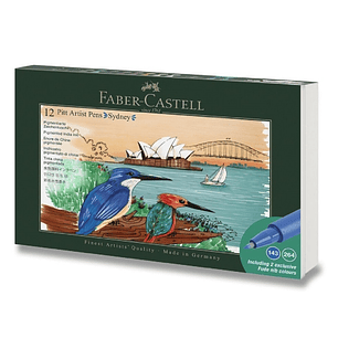 Faber-Castell Pitt Artist Pen Brush City Collection Sydney Estuche con 12 Rotuladores Punta Pincel - Tinta Pigmentada - Alta Resistencia a la Luz - No