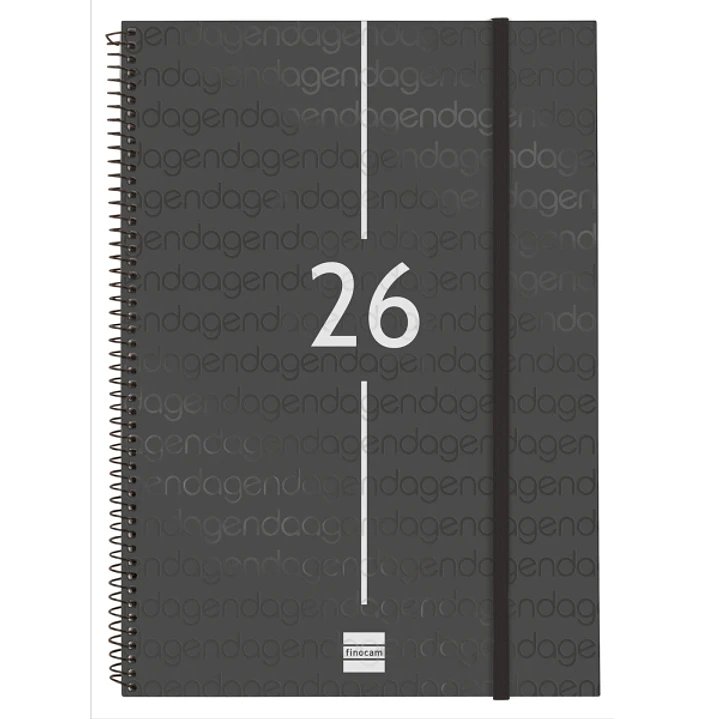 Finocam Year Agenda de Espiral - Tapa Ligera - Formato E40 - 217x14x297mm - Semana Vista Horizontal - Color Negro 1