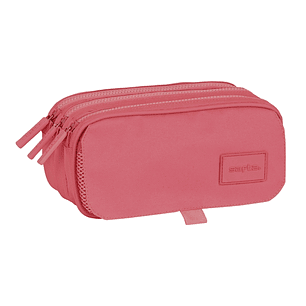 Safta Basic Portatodo - 3 Compartimentos con Cremalleras - Bolsillo Frontal - Cinta Adaptable - 1.72L - 215x80x100mm - Color Rosa