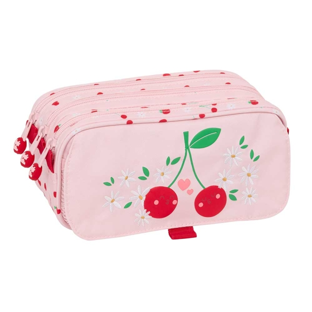 Safta Glowlab Frutitas Portatodo - 3 Compartimentos con Cremalleras - Bolsillo Frontal - Cinta Adaptable - 1.72L - 215x80x100mm - Color Rosa 1