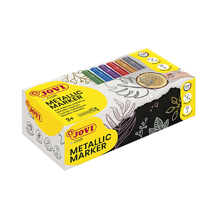 Jovi Metalic Caja de 24 Rotuladores - Colores Efecto Metalico - Tinta Base de Agua - Facil Limpieza - Ideal para Papel Oscuro y Cartulina - Colores Su