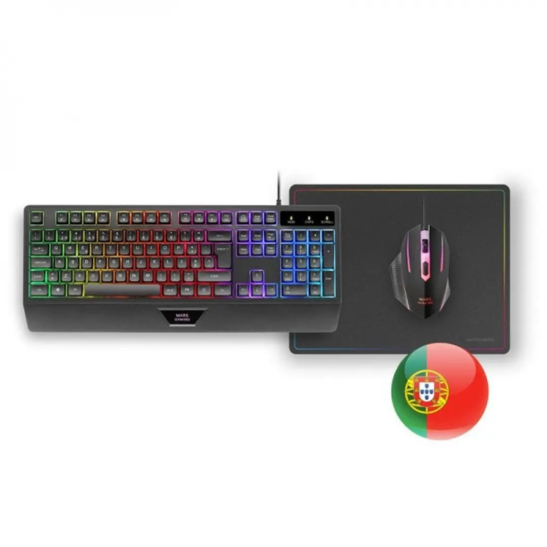 Mars Gaming MCP124 Combo Gaming 3en1 - Teclado H-Mech RGB - Raton 3200 DPI Switches HUANO - Alfombrilla Nanotextil Rainbow - Multiplataforma - Color N 1