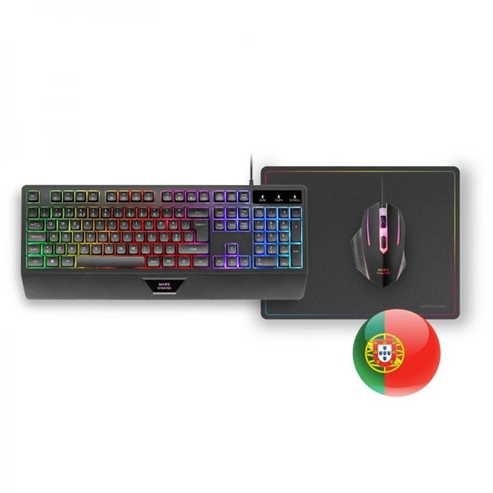 Mars Gaming MCP124 Combo Gaming 3en1 - Teclado H-Mech RGB - Raton 3200 DPI Switches HUANO - Alfombrilla Nanotextil Rainbow - Multiplataforma - Color N 1