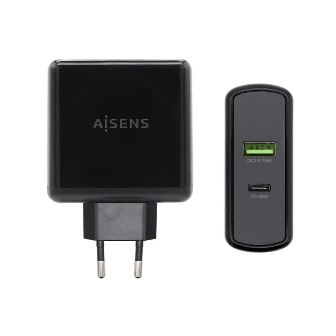Aisens Cargador para Smartphone 48W 1x USB-C PD3.0 30W, 1x USB-A QC3.0 18W 1