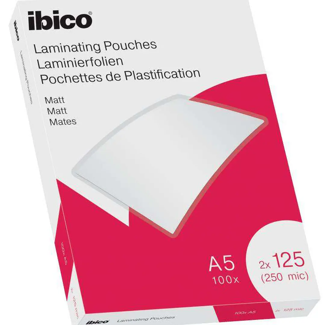 Ibico Caja de 100 Laminas de Plastificar Mate A5 125 Micras - Superficie Mate - Plastifica Papel, Fotos, Tarjetas de Visita - Transparente 1