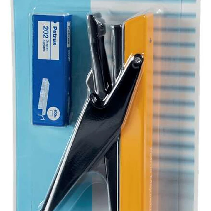 Petrus 205 Mini Majorette Grapadora de Tenaza + 1 Caja 600 Grapas  - Hasta 10 Hojas - Grapado Cerrado - Colores Surtidos 1