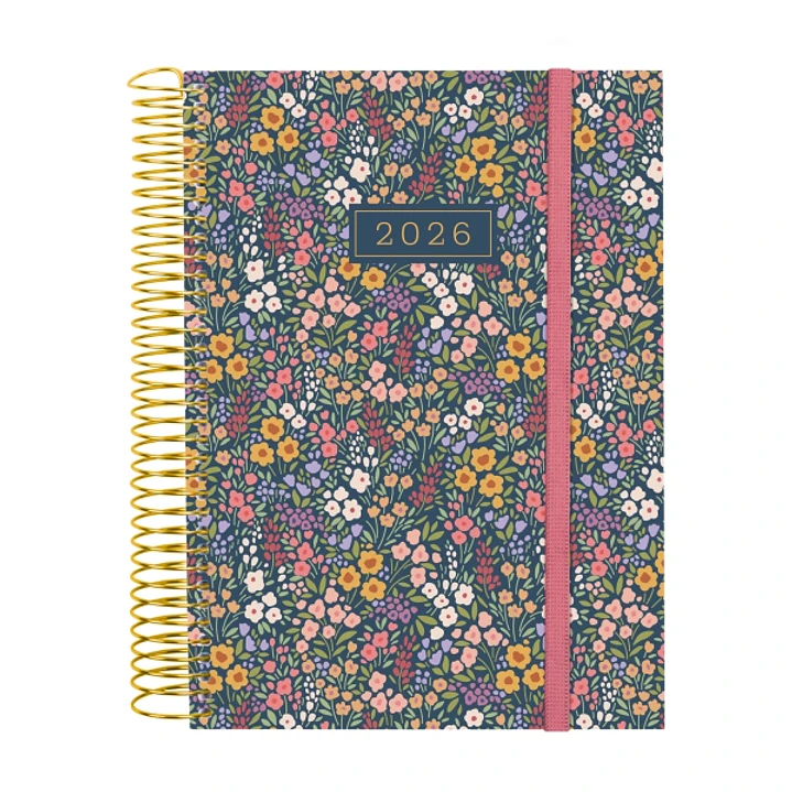 Finocam Design Collection Agenda de Espiral en Catalan - Anual 2026 - Tapa Ligera - Formato E10 - 172x29x212mm - 1 Dia por Pagina - Tematica de Flores 1