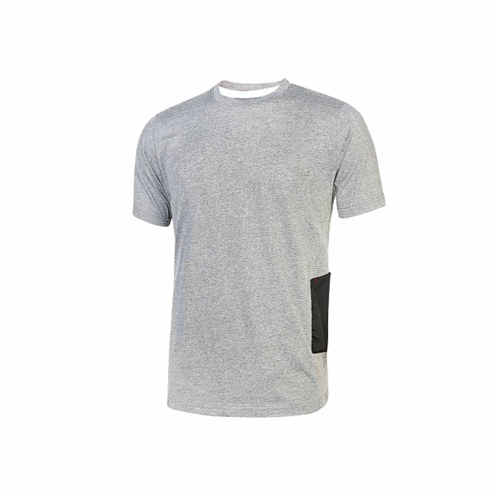 Upower Road Camiseta de Manga Corta en Polycotton Jersey - Talla L - Slim-Fit, Cuello Acanalado Elastico, Bolsillo para Celular, Cinta Reflex, Protecc 1
