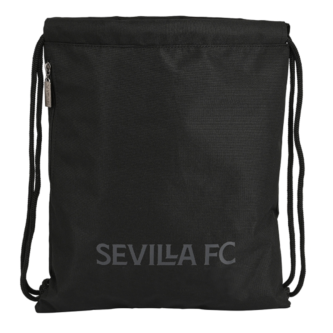 Safta Sevilla FC Teen Saco Plano - Bolsillo con Cremallera - Cierre con Cordones - 5L - Ligero y Compacto - 350x10x400mm - Color Negro 1