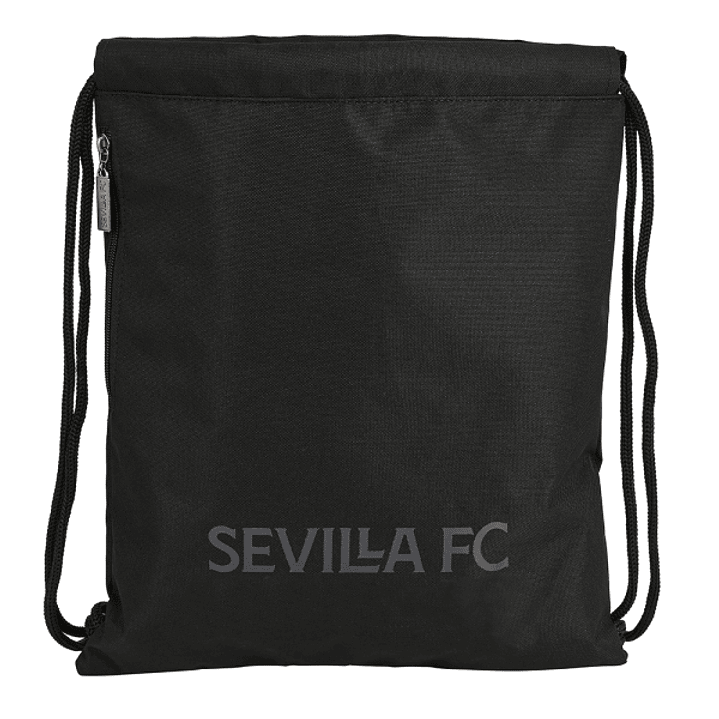 Safta Sevilla FC Teen Saco Plano - Bolsillo con Cremallera - Cierre con Cordones - 5L - Ligero y Compacto - 350x10x400mm - Color Negro 1