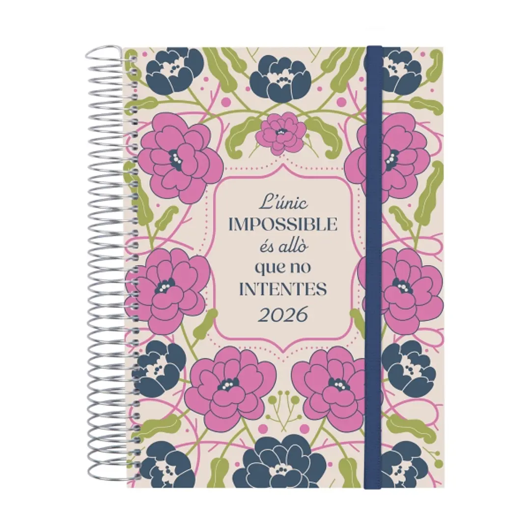 Finocam Design Collection Agenda de Espiral en Catalan - Anual 2026 - Tapa Ligera - Formato E10 - 172x29x212mm - 1 Dia por Pagina - Tematica de Flores 1