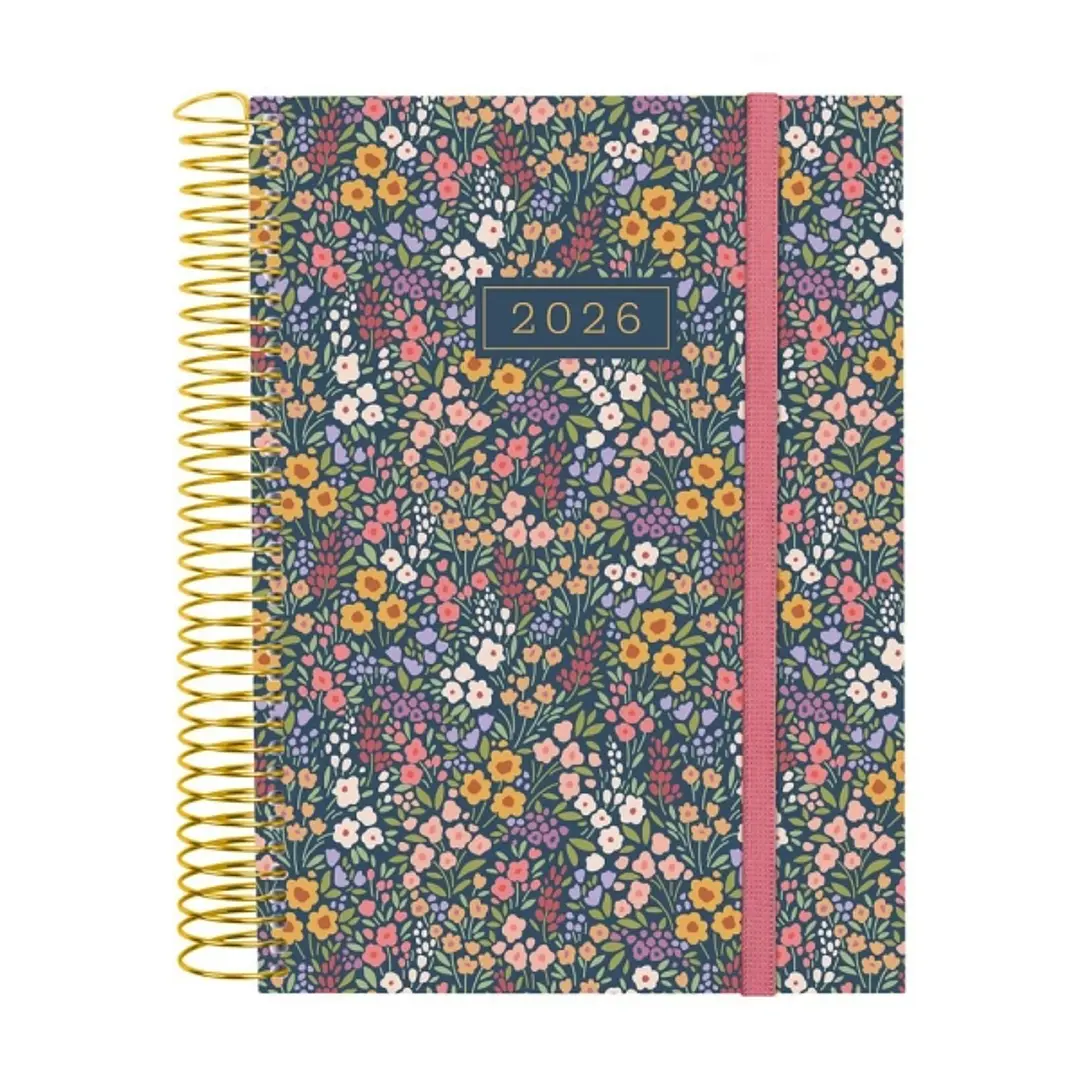 Finocam Design Collection Agenda de Espiral - Anual 2026 - Tapa Ligera - Formato E10 - 172x29x212mm - 1 Dia por Pagina - Tematica de Flores 1
