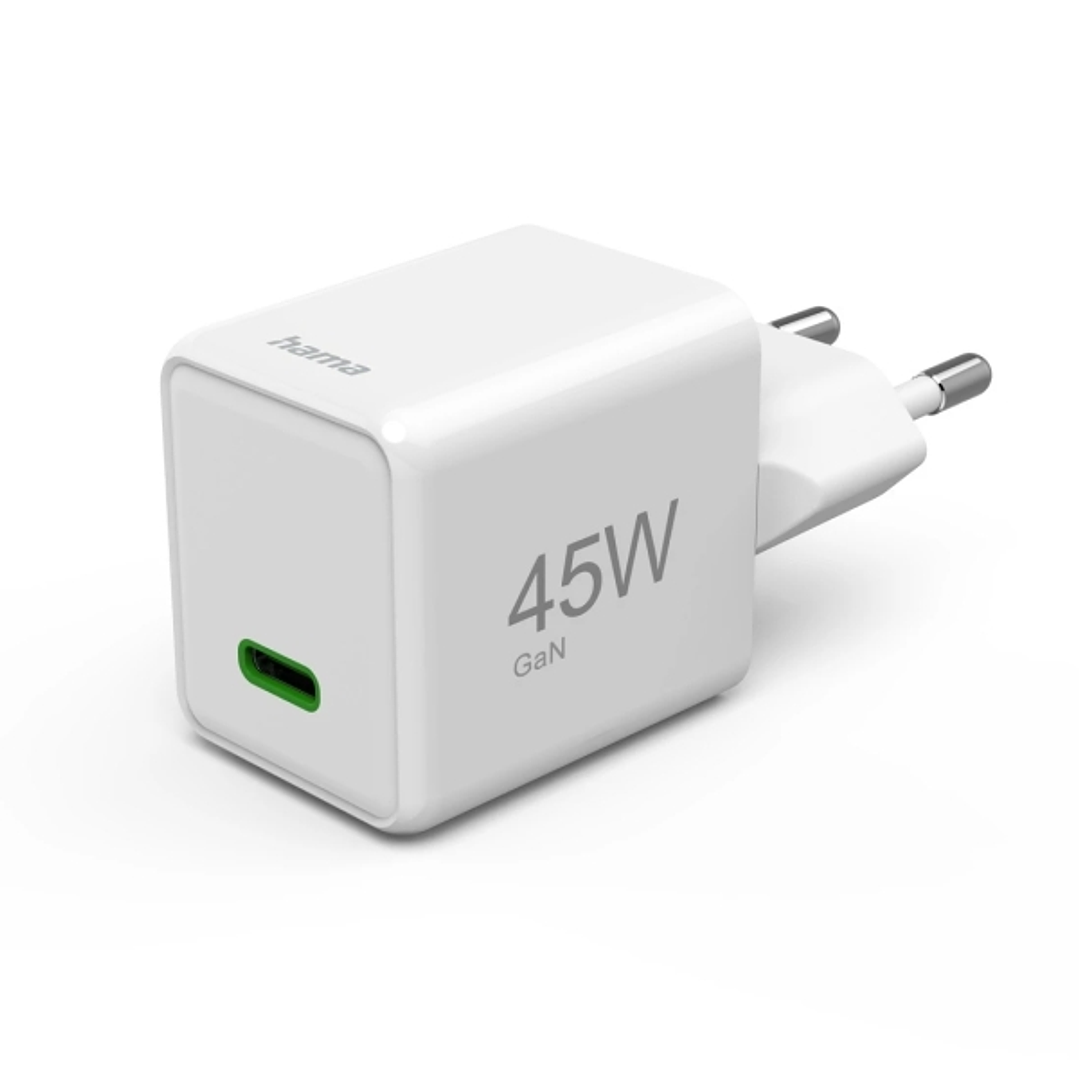 Hama Cargador de Pared - Potencia 45W - USB-C - GaN - Power Delivery - Qualcomm - Color Blanco 1