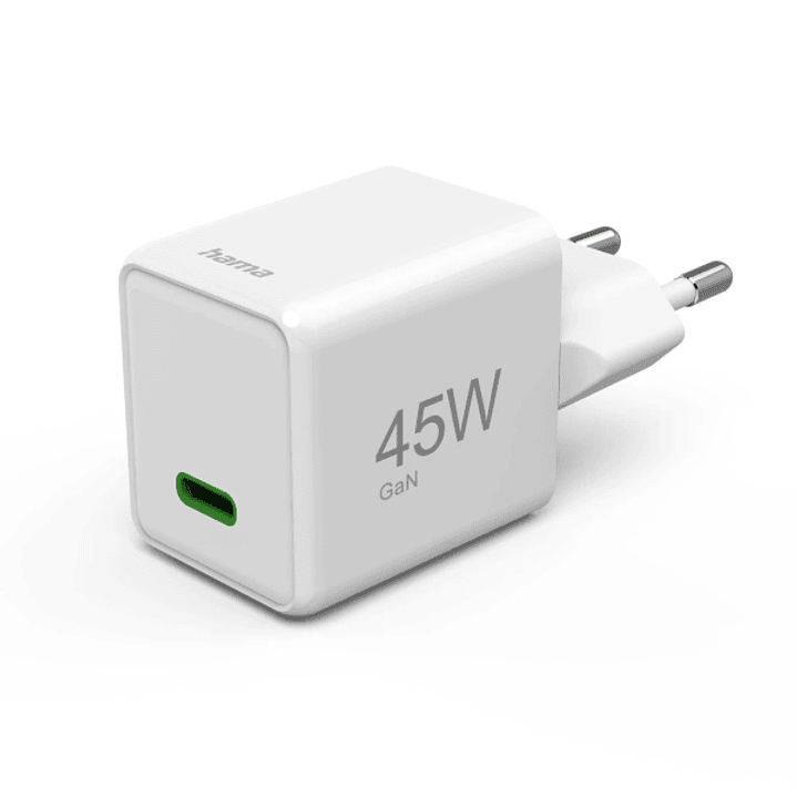 Hama Cargador de Pared - Potencia 45W - USB-C - GaN - Power Delivery - Qualcomm - Color Blanco 1
