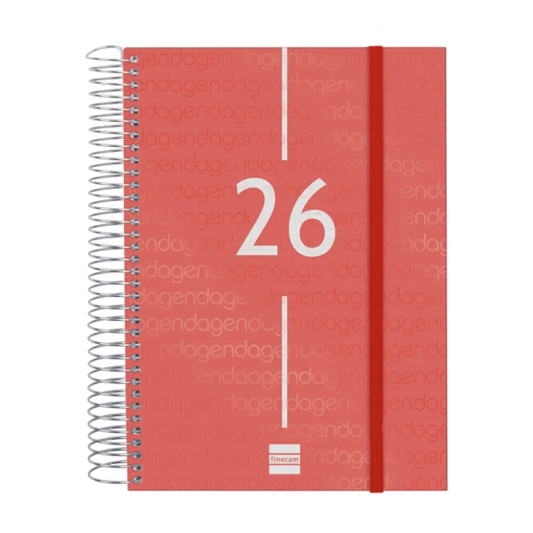 Finocam Year Agenda de Espiral en Catalan - Anual 2026 - Tapa Ligera - Formato E10 - 175x29x212mm - 1 Dia por Pagina - Color Rojo 1
