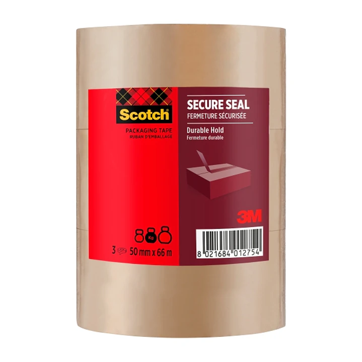 Scotch Pack de 3 Precintos de Embalaje - 50mm x 66m - Sellado Seguro - Color Marron 1