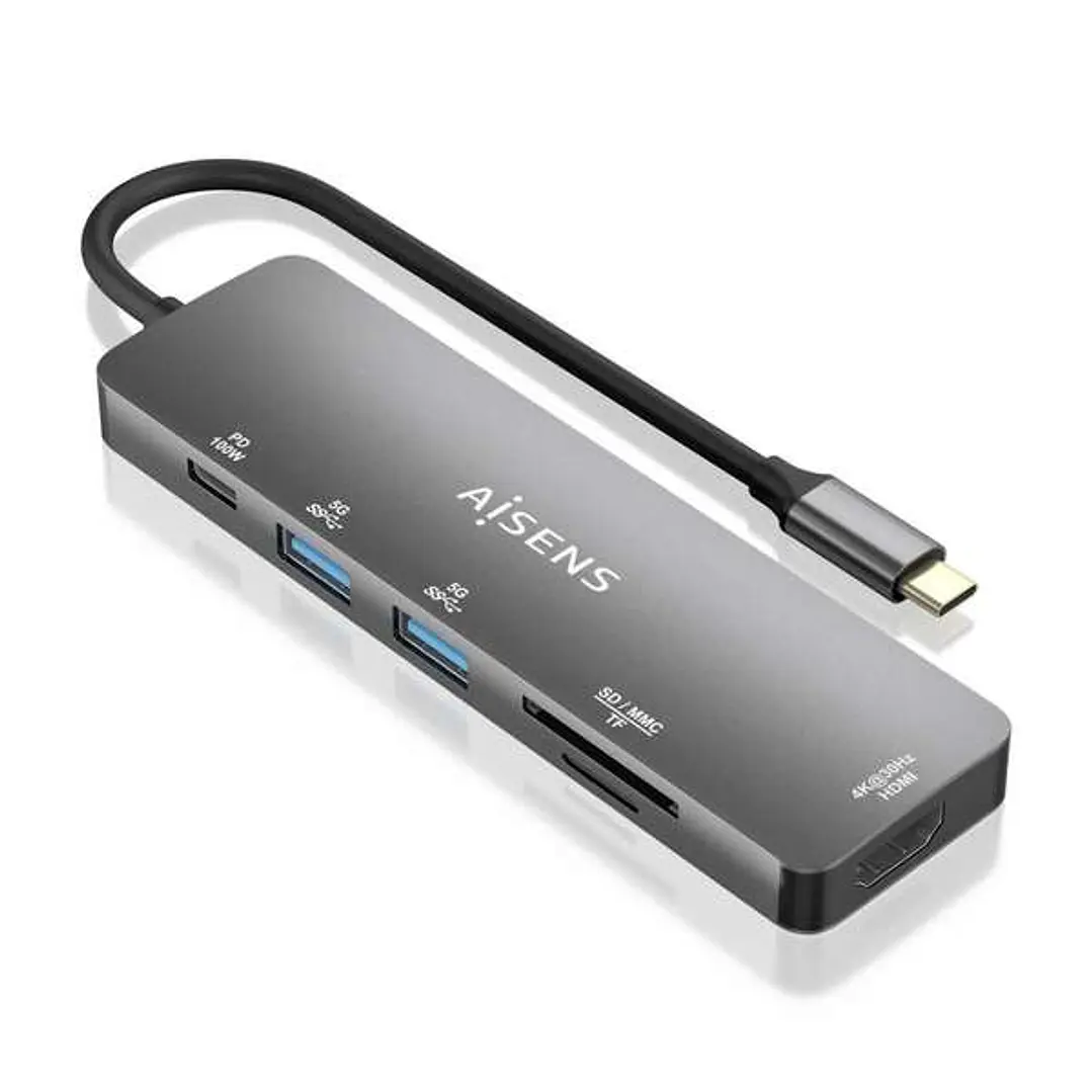 Aisens USB-C Dock 6 en 1 - USB-C a 1xHDMI - 2xUSB-A - 1xUSB-C PD 100W - 1xSD - 1xMicro SD - 15cm 1