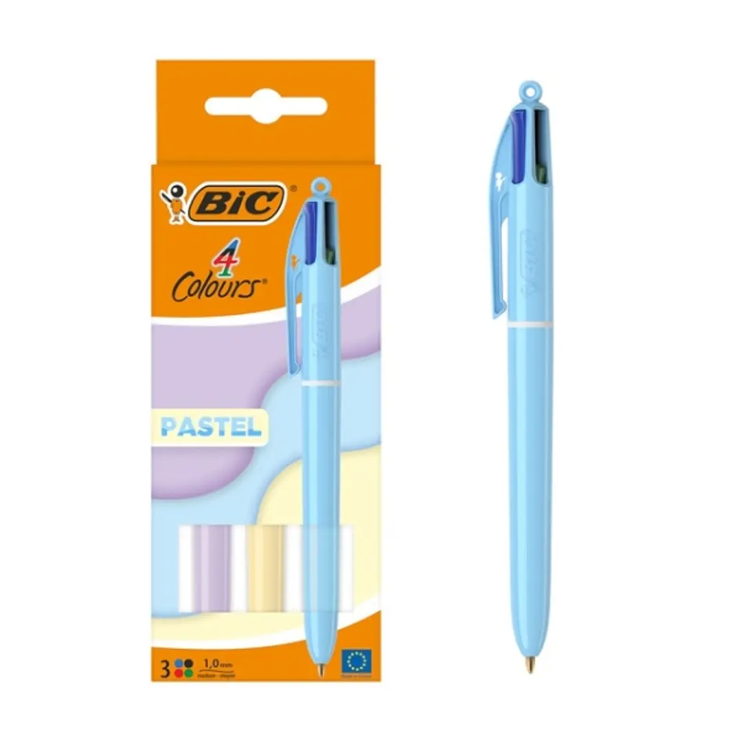 Bic 4 Colours Pastel Pack de 3 Boligrafos de Bola Retractil - Punta Media de 1.0mm - Tinta con Base de Aceite - Cuerpo en Colores Pastel - 4 Colores 1