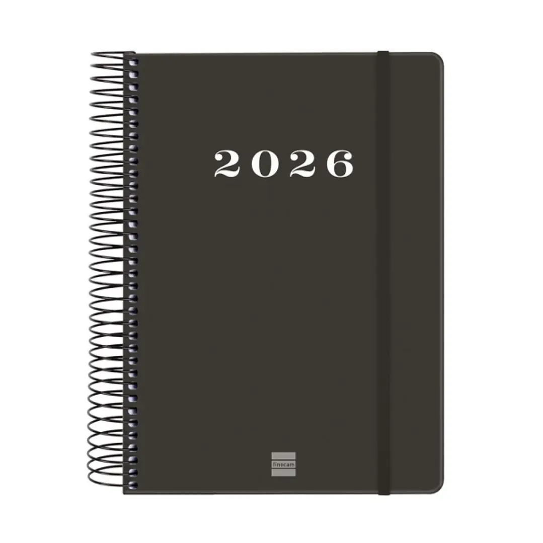 Finocam My Agenda de Espiral - Anual 2026 - Tapa Dura Antirayaduras - Formato E10 - 185x20x212mm - 1 Dia por Pagina - Color Negro 1