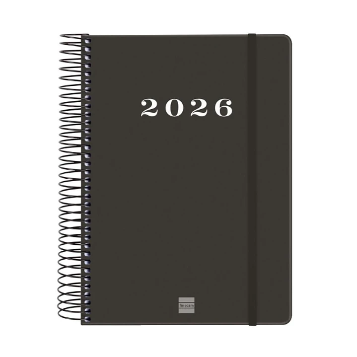 Finocam My Agenda de Espiral - Anual 2026 - Tapa Dura Antirayaduras - Formato E10 - 185x20x212mm - 1 Dia por Pagina - Color Negro 1