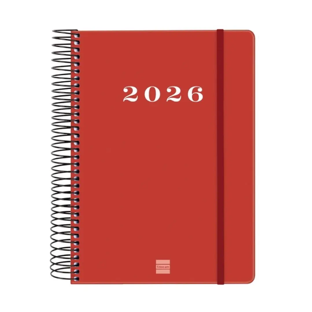Finocam My Agenda de Espiral - Anual 2026 - Tapa Dura Antirayaduras - Formato E10 - 185x20x212mm - 1 Dia por Pagina - Color Rojo 1