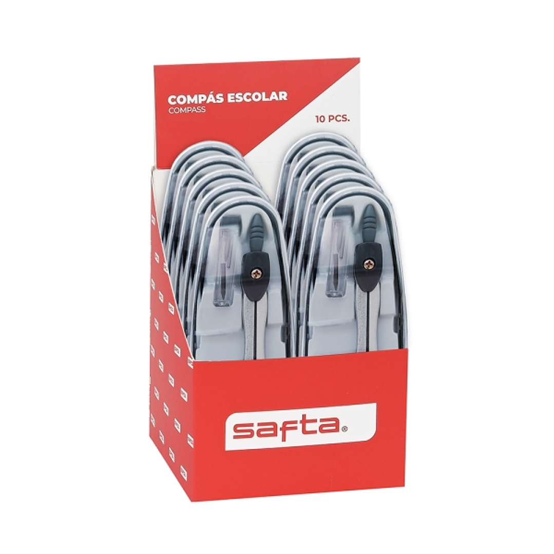 Safta Expositor con 10 Compases - Ergonomico - Incluye Minas - Ligero y Portatil - 105x100x140mm - Colores Surtidos 1