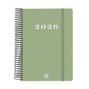 Finocam My Agenda de Espiral - Anual 2026 - Tapa Dura Antirayaduras - Formato E10 - 185x20x212mm - 1 Dia por Pagina - Color Verde