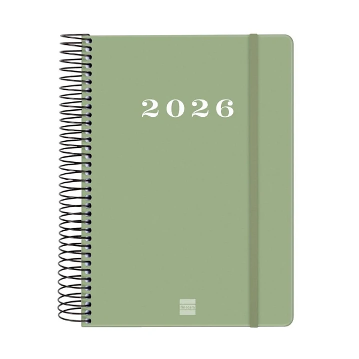 Finocam My Agenda de Espiral - Anual 2026 - Tapa Dura Antirayaduras - Formato E10 - 185x20x212mm - 1 Dia por Pagina - Color Verde 1