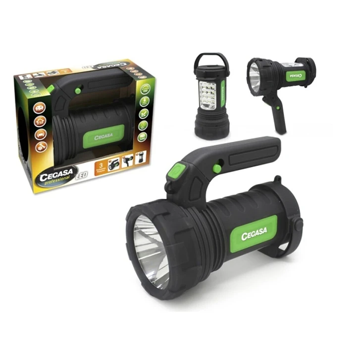 Cegasa Profesional Linterna/Foco LED 220lm - Modo Linterna, Foco y Lampara de Pie - Funciona con 3 Pilas AA (No Incluidas) - Color Negro/Verde 1