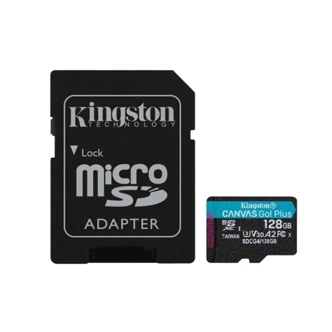 Kingston Tarjeta Micro SDXC 128GB UHS-I U3 V30 Clase 10 200MB/s Canvas Go Plus con Adaptador 1