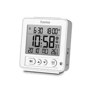 Hama Rhodes Radio Reloj Despertador - Pantalla Digital - Termometro - Funcion de Repeticion de Alarma - 2 Alarmas Configurables - Zona Horaria Ajustab