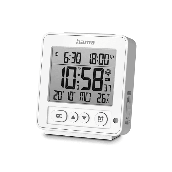 Hama Rhodes Radio Reloj Despertador - Pantalla Digital - Termometro - Funcion de Repeticion de Alarma - 2 Alarmas Configurables - Zona Horaria Ajustab 1