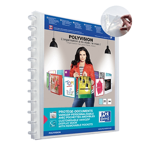 Oxford Polyvision Variozip A4+ Carpeta de 20 Fundas Removibles - Tapa de Plastico Personalizable - Organizacion y Proteccion para tus Documentos