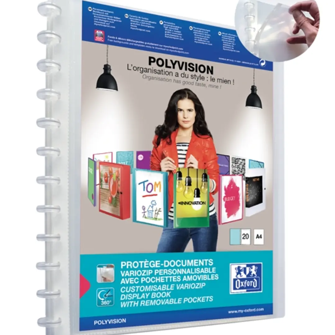 Oxford Polyvision Variozip A4+ Carpeta de 20 Fundas Removibles - Tapa de Plastico Personalizable - Organizacion y Proteccion para tus Documentos 1