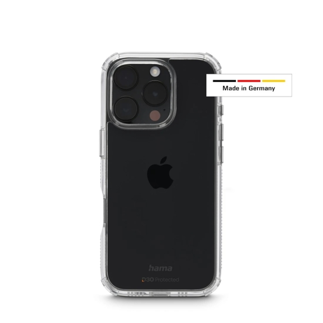 Hama Extreme Protect Funda para iPhone 16 Pro - Antideslizante - Policarbonato - Proteccion D3O - Bordes Elevados - Color Transparente 1