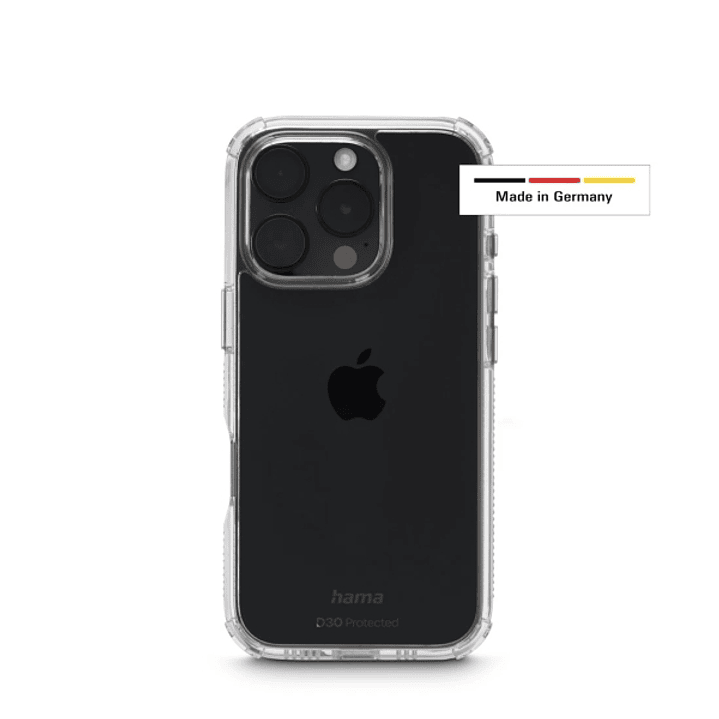 Hama Extreme Protect Funda para iPhone 16 Pro - Antideslizante - Policarbonato - Proteccion D3O - Bordes Elevados - Color Transparente 1