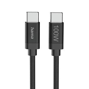 Hama Fabric Cable USB-C Macho - Potencia Maxima 100W - Longitud 3m - Nailon - Velocidad hasta 480Mbps - Blindaje Doble - Color Negro