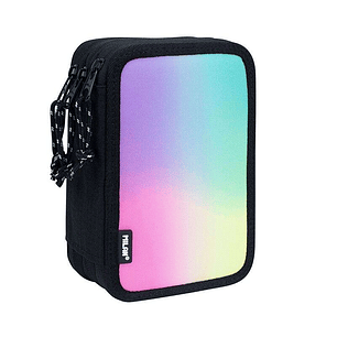 Milan Sunset Plumier de 3 Pisos con Goma de Borrar, Sacapuntas, Lapiz, 3 Boligrafos Capsule, Regla, 12 Lapices de Colores, 6 Lapices de Colores Metali