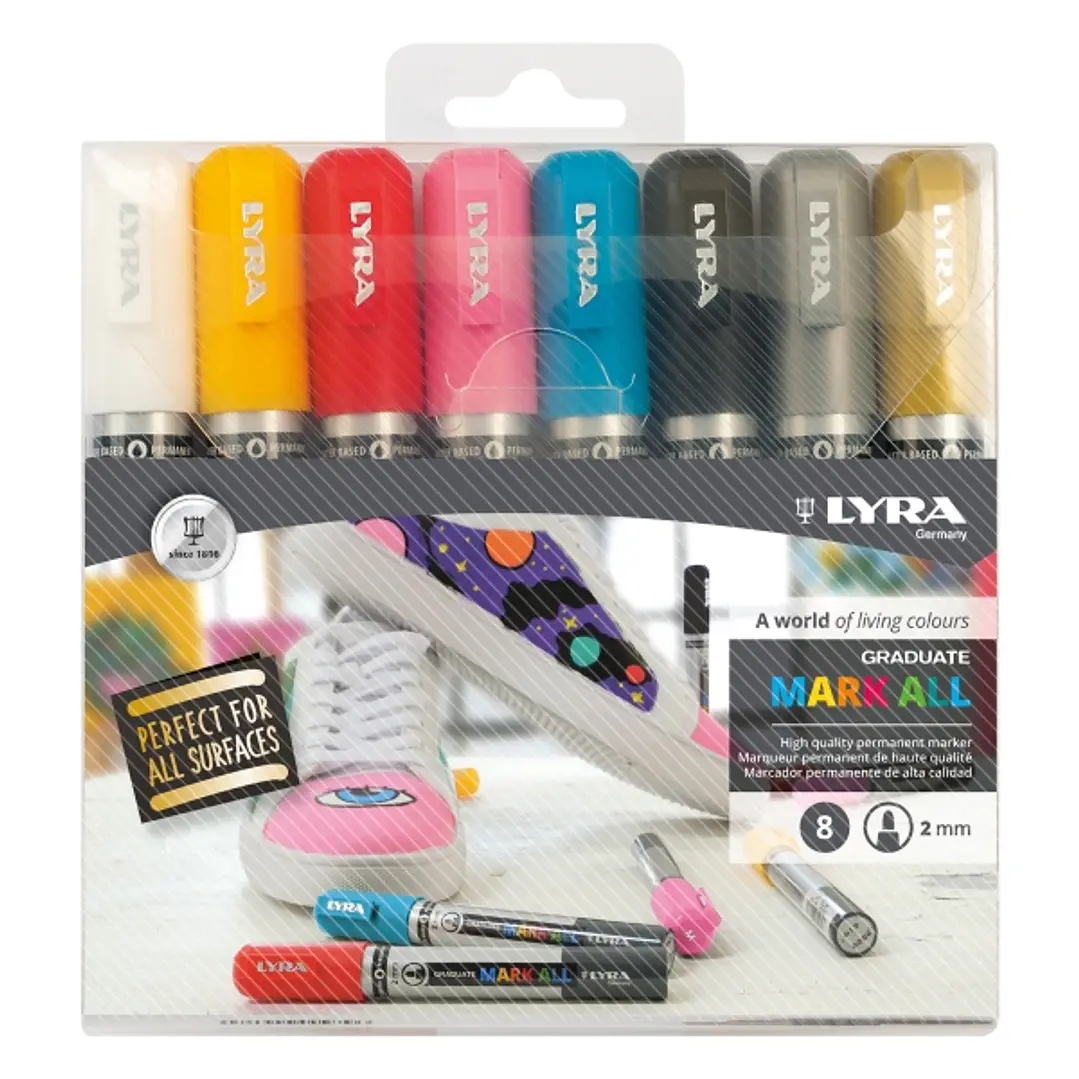 Lyra Mark All Pack de 8 Rotuladores Permanentes - Multisuperficie - Punta Redonda - 2mm - Blister - Colores Surtidos 1
