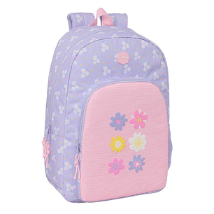 Safta Bouquet Mochila Adaptable a Carro - Tirador Doble - Bolsillo Frontal - Hombreras Acolchadas - Asa Superior - 19.3L - 300x140x460mm - Color Rosa 
