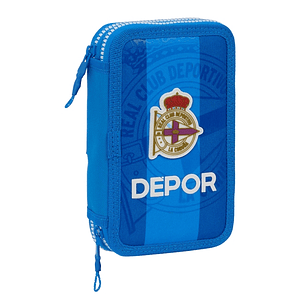 Safta Real Deportivo de la Coruña Plumier de 2 Pisos - 28 Piezas - 1L - Goma - Lapiz - Boligrafo - Sacapuntas - 10 Colores - 14 Rotuladores - 125x40x1