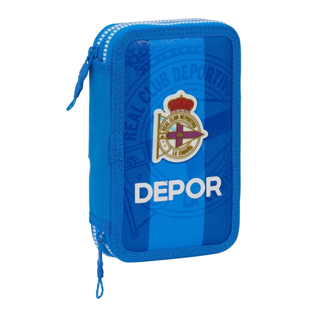 Safta Real Deportivo de la Coruña Plumier de 2 Pisos - 28 Piezas - 1L - Goma - Lapiz - Boligrafo - Sacapuntas - 10 Colores - 14 Rotuladores - 125x40x1 1