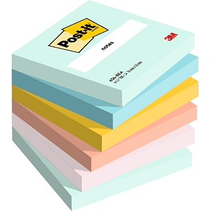 Post-It Pack de 6 Blocs de 100 Notas Adhesivas Reposicionables - Forma Cuadrada - 76x76mm - Colores Surtidos