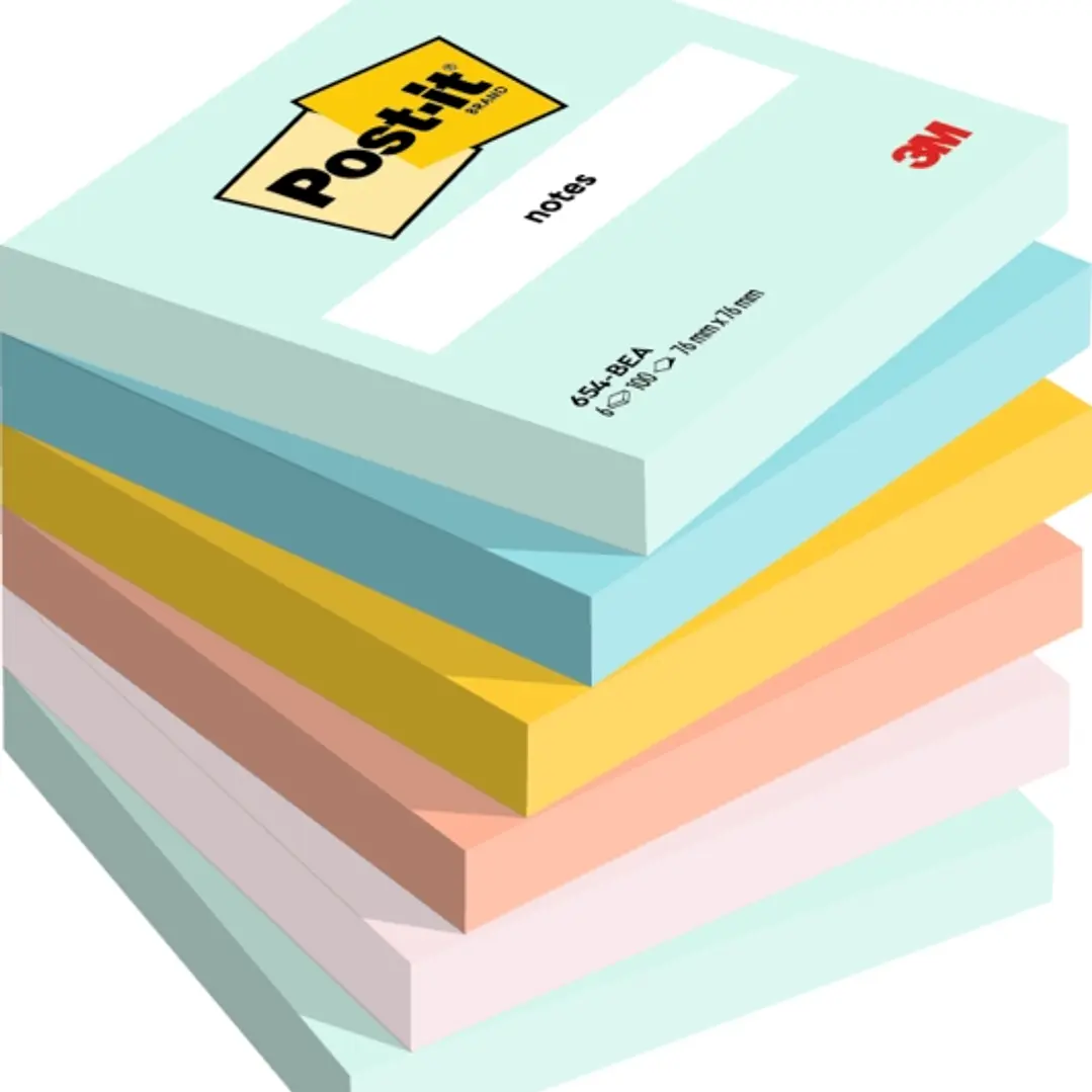 Post-It Pack de 6 Blocs de 100 Notas Adhesivas Reposicionables - Forma Cuadrada - 76x76mm - Colores Surtidos 1